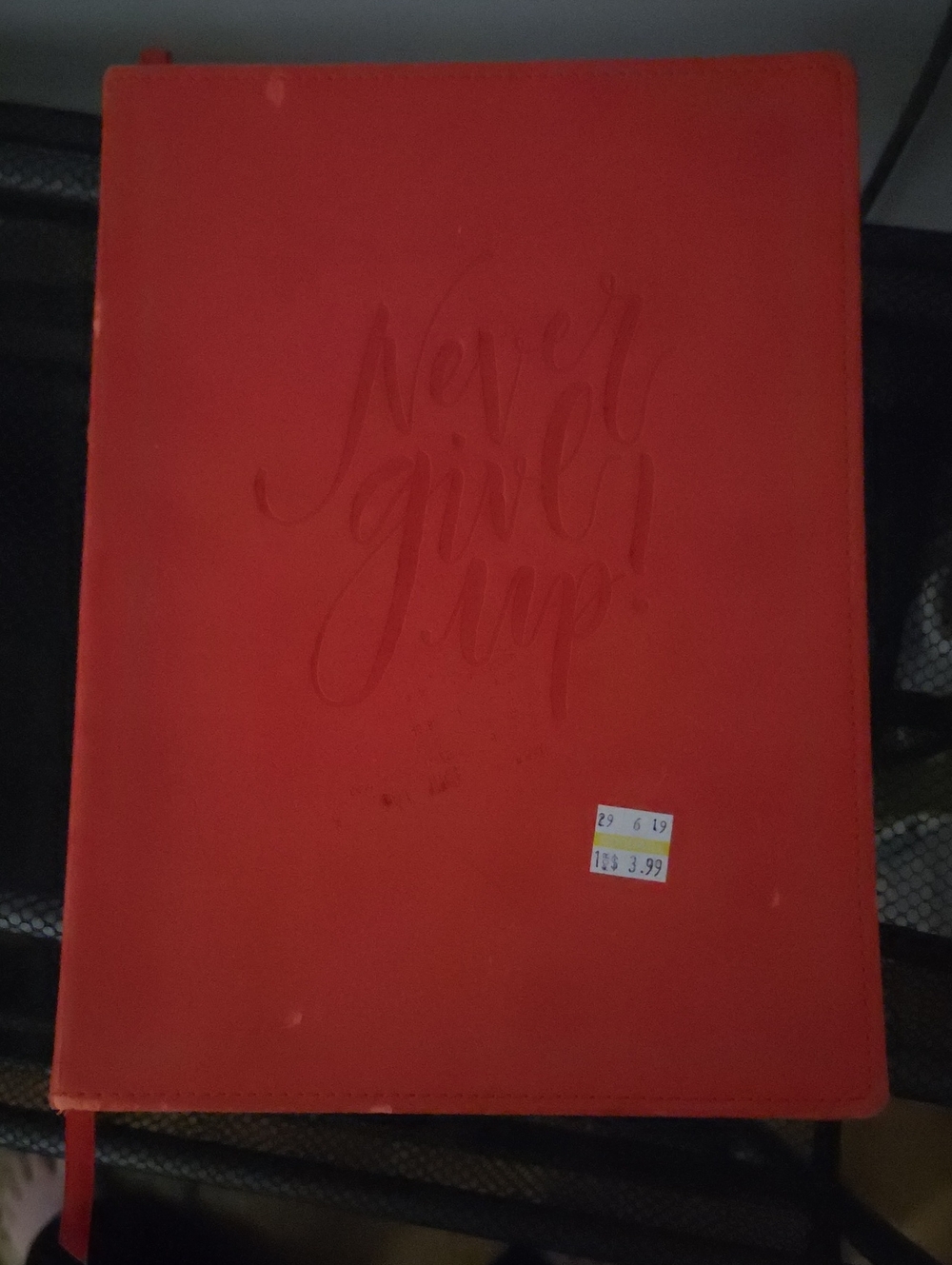Red 'Never Give Up' Embossed Journal